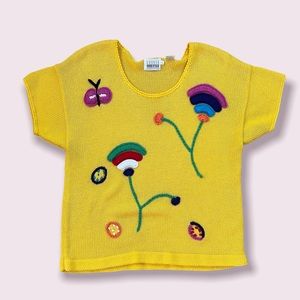 Vintage Leslie Fay Sportswear knit short sleeve top with funky appliqués